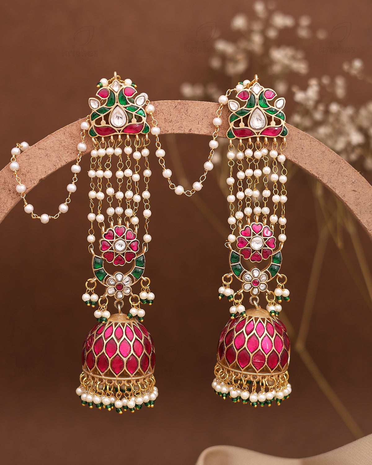 Tarabai Pachi Kundan Premium Gold Jhumki