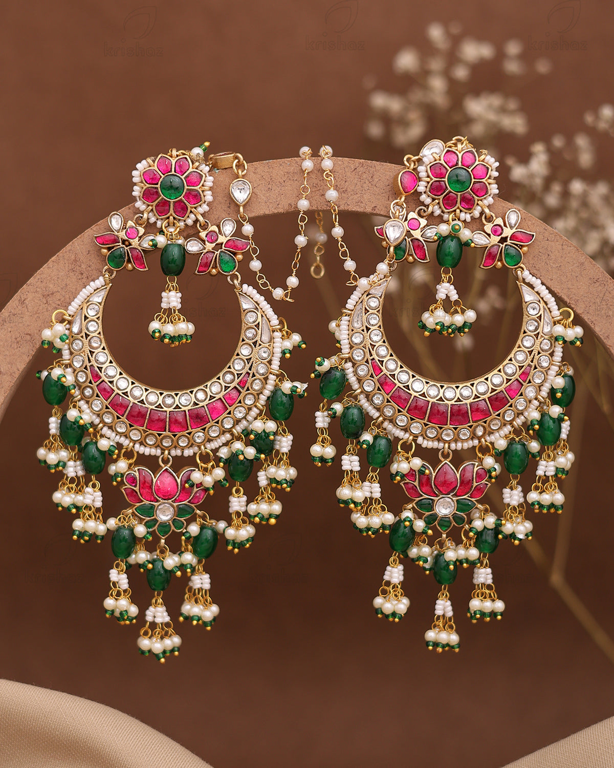 Maharani Pachi Kundan Premium Gold Danglers