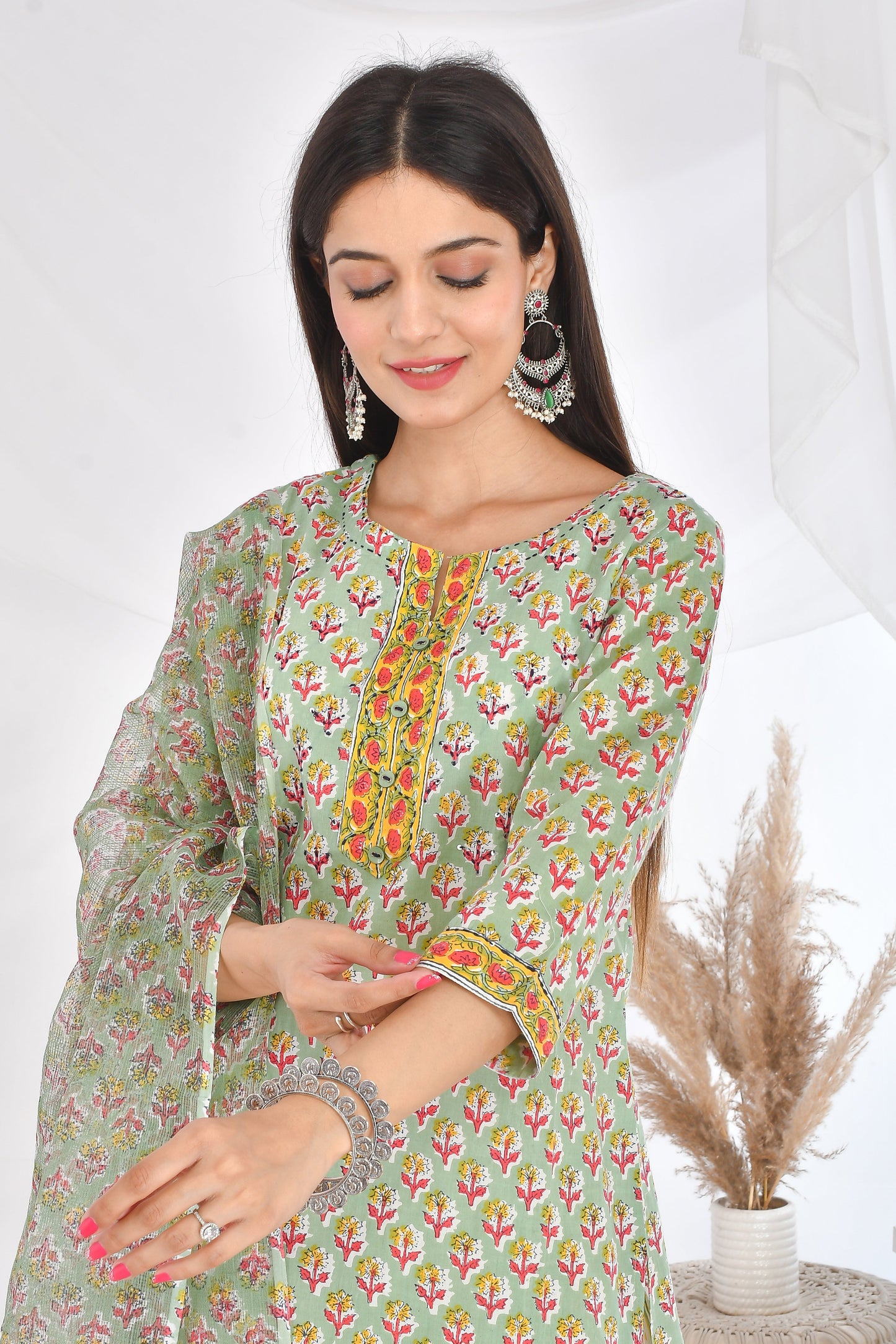 Light green floral kurti set - vikin