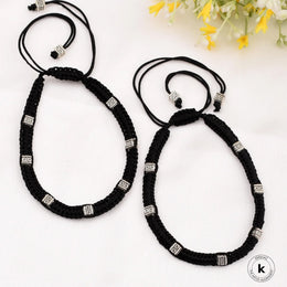 Swati Square Patterned Silver Oxidized Thread Anklets - wxo