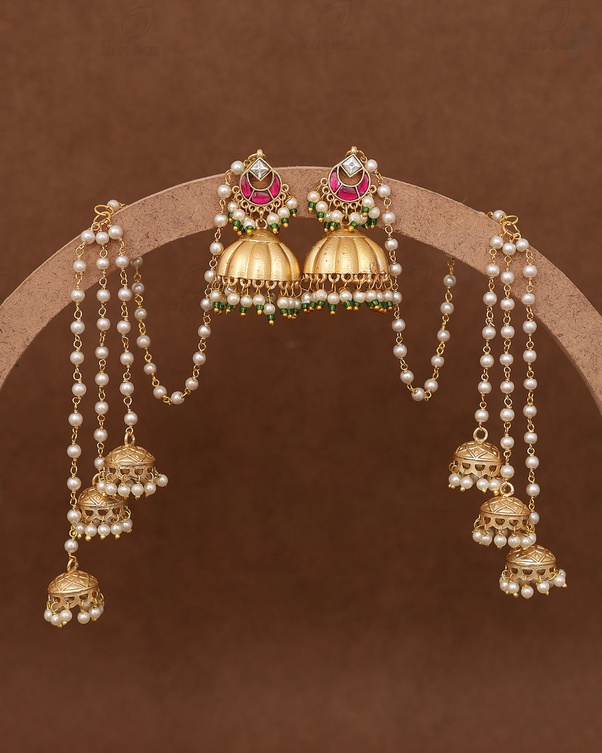 Kasturi Premium Gold Jhumki with Earchain