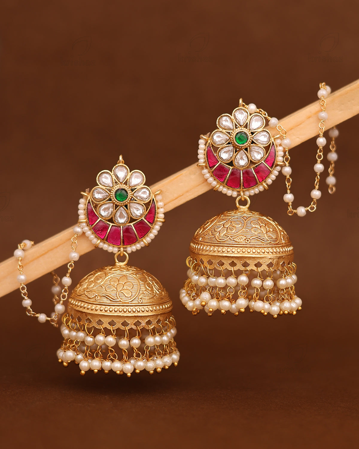 Kridha Pachi Kundan Gold Jhumki