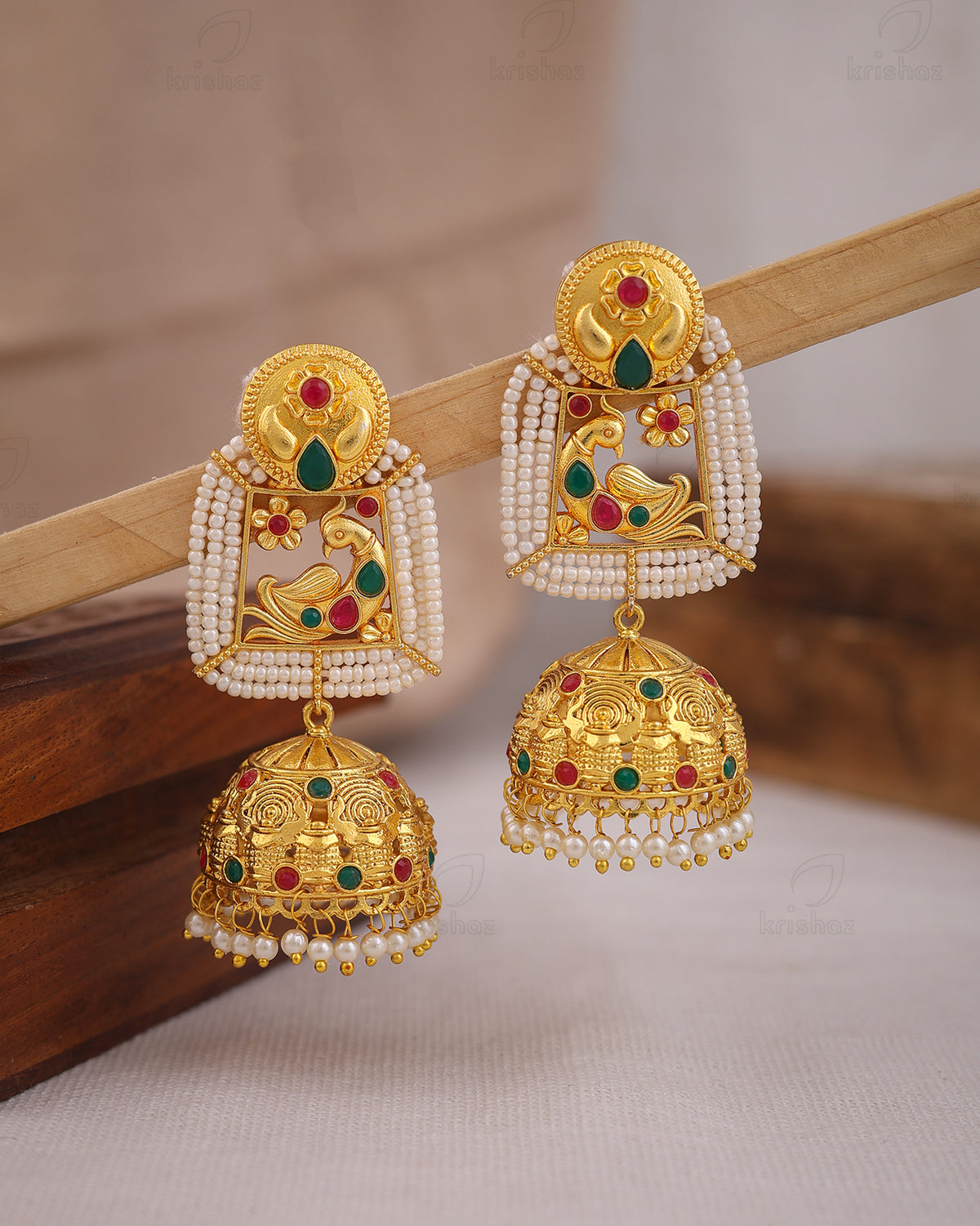 Mayurika Golden Jhumki Earrings