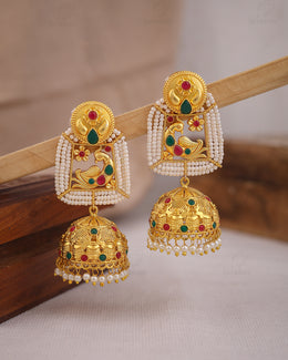 Mayurika Golden Jhumki Earrings