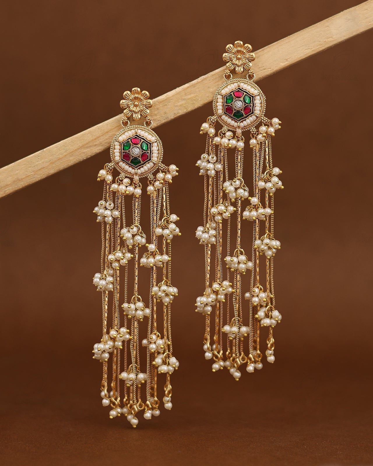 Phulkari Kashmiri Gold Dangler
