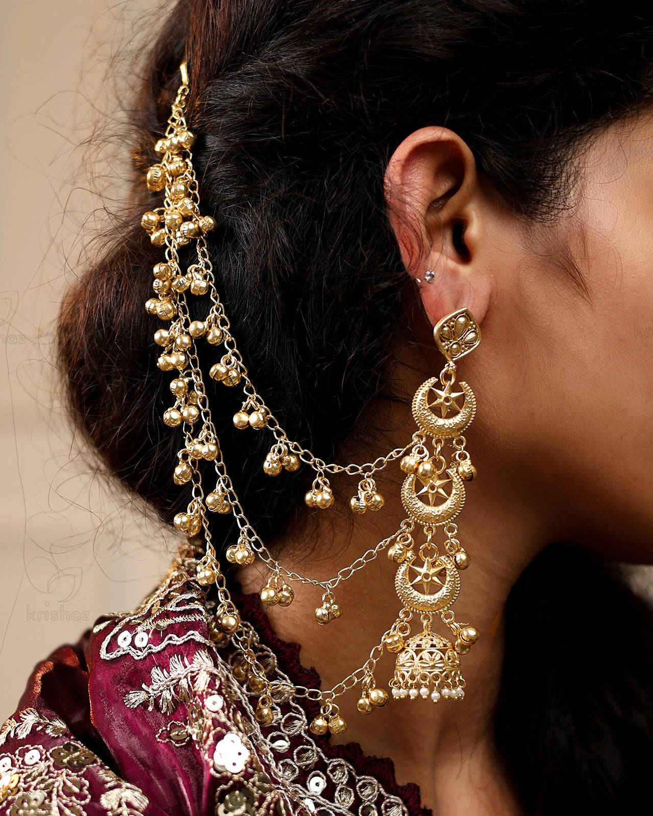 khwahish Premium Gold Jhumki with Earchain