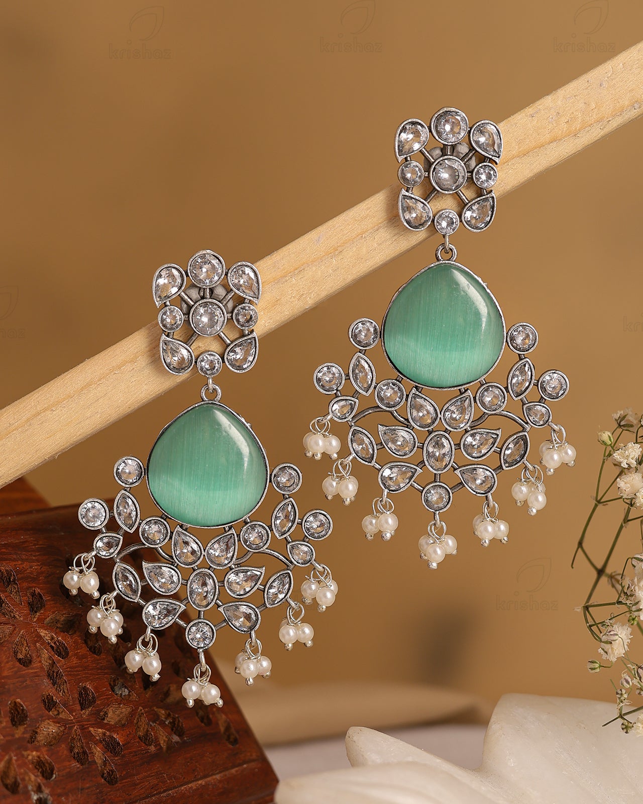 Raveena CZ Floral Dangler Earrings