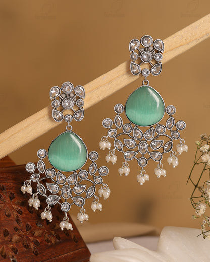 Raveena CZ Floral Dangler Earrings