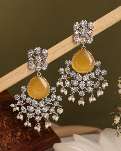 Raveena CZ Floral Dangler Earrings