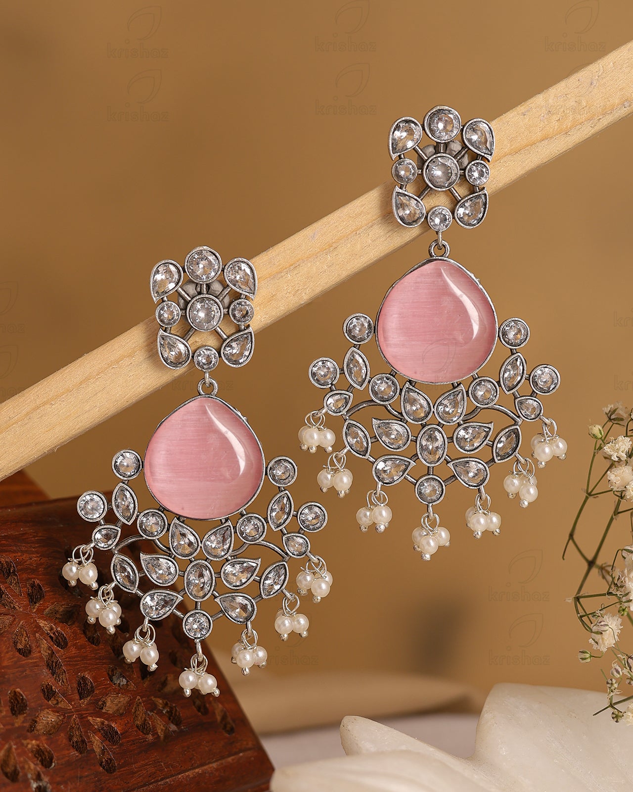 Raveena CZ Floral Dangler Earrings