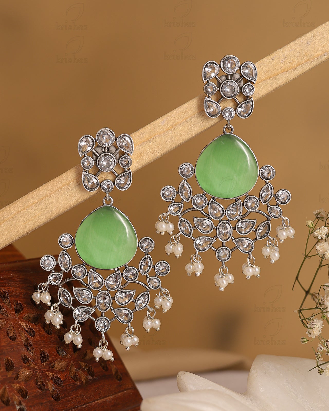 Raveena CZ Floral Dangler Earrings