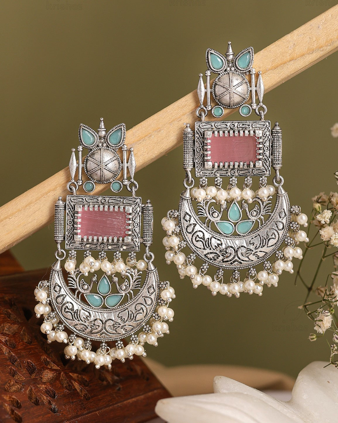 Noor Peacock Dangler Earrings
