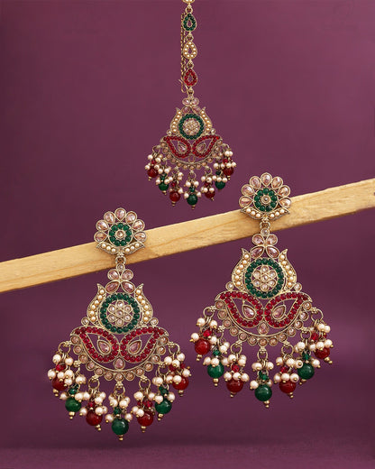 Roza Pakistani Kundan Danglers With Mangtika