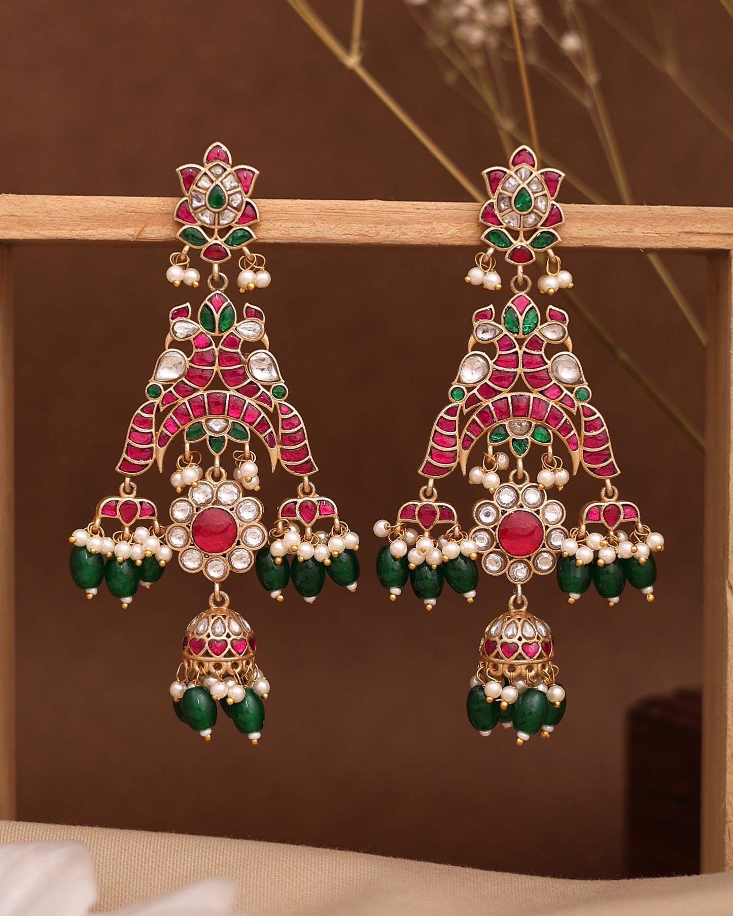Rajmahal Pachi Kundan Premium Danglers