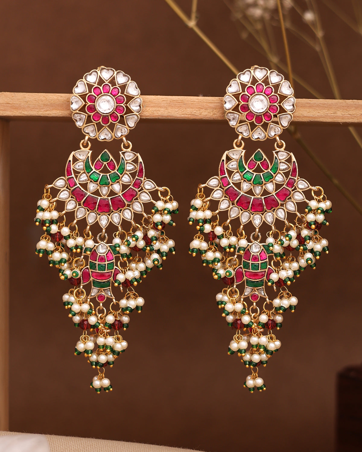 Padmavati Pachi Kundan Premium Gold Danglers