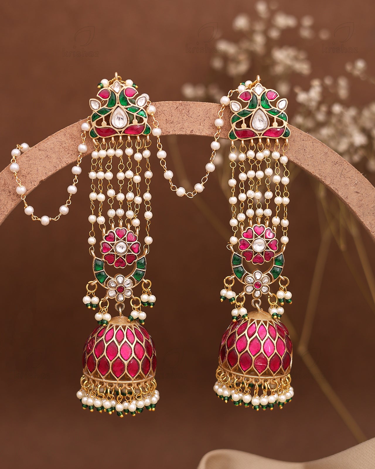 Tarabai Pachi Kundan Premium Gold Jhumki