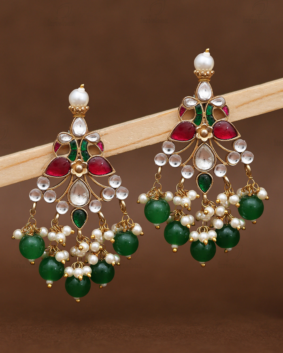 Noori Pachi Kundan Dangler Earrings