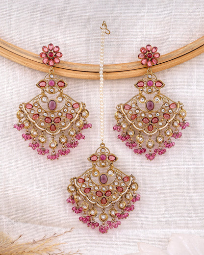 Dania Pakistani Kundan Danglers With Mangtika