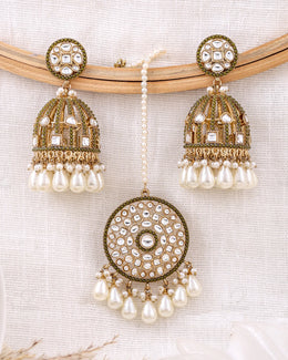 Mehnaz Pakistani Kundan Jhumki Earrings With Mangtika