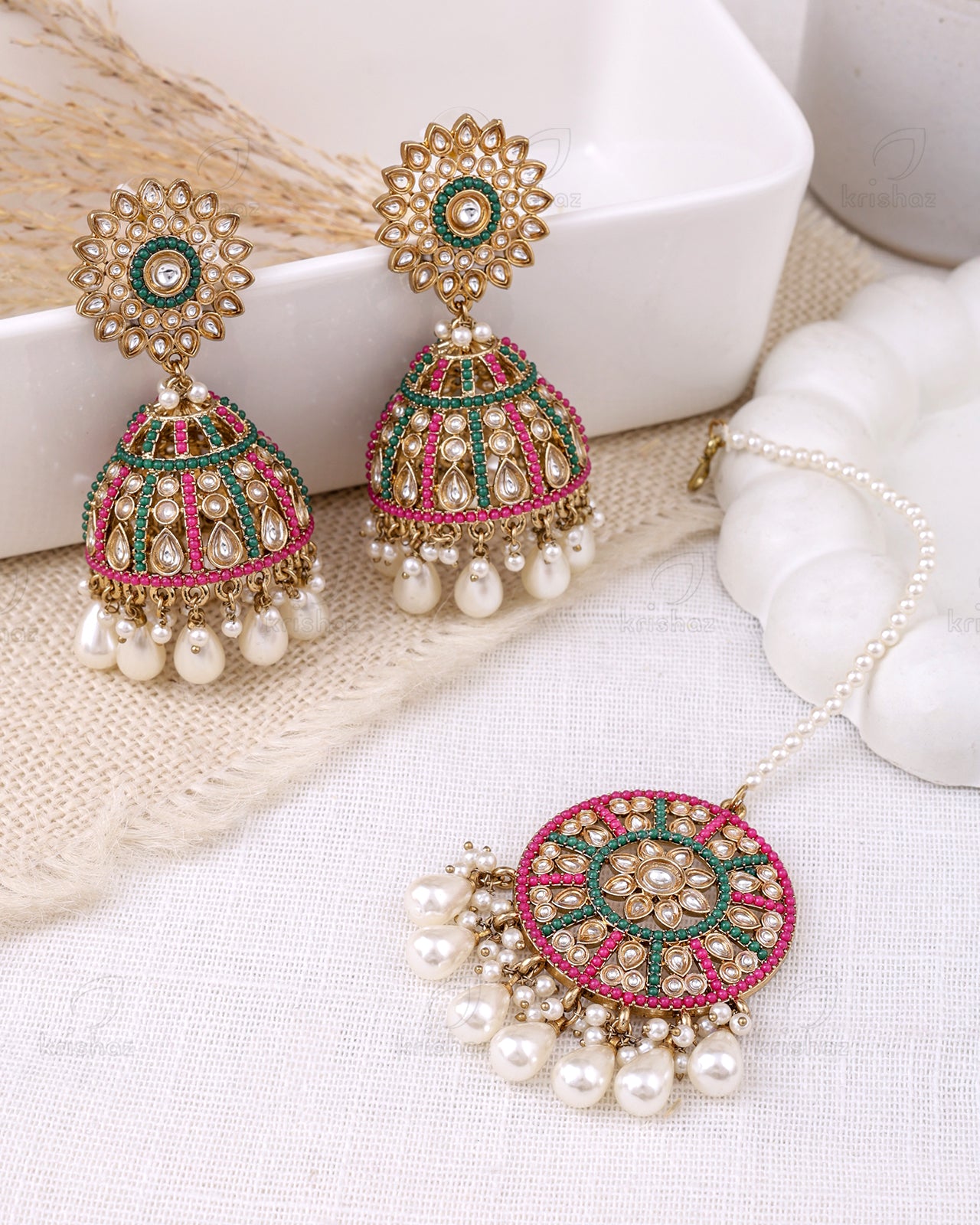 Ruksana Pakistani Kundan Jhumki Earrings With Mangtika