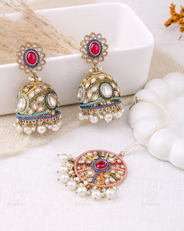 Ruksana Pakistani Kundan Jhumki Earrings With Mangtika