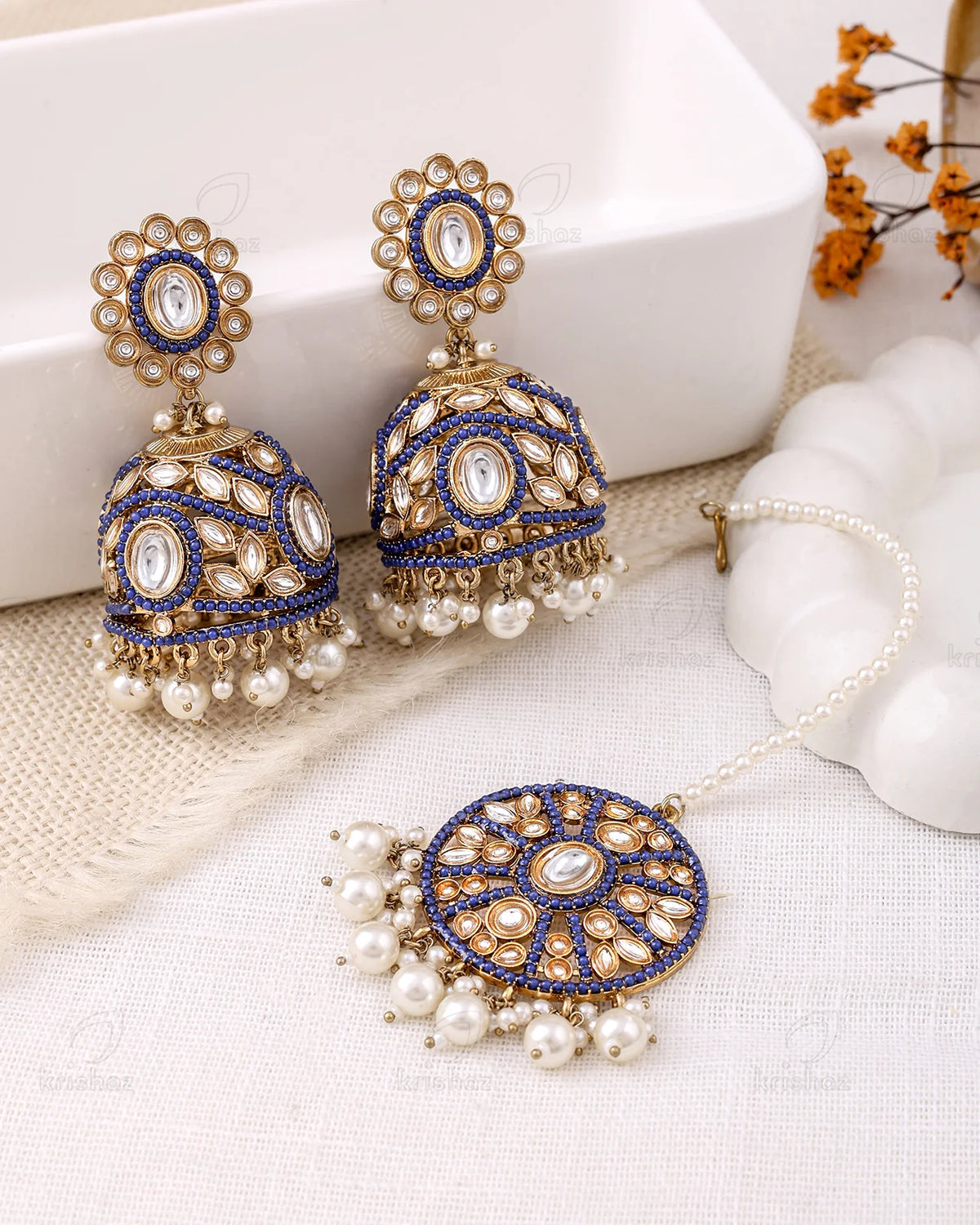 Ruksana Pakistani Kundan Jhumki Earrings With Mangtika