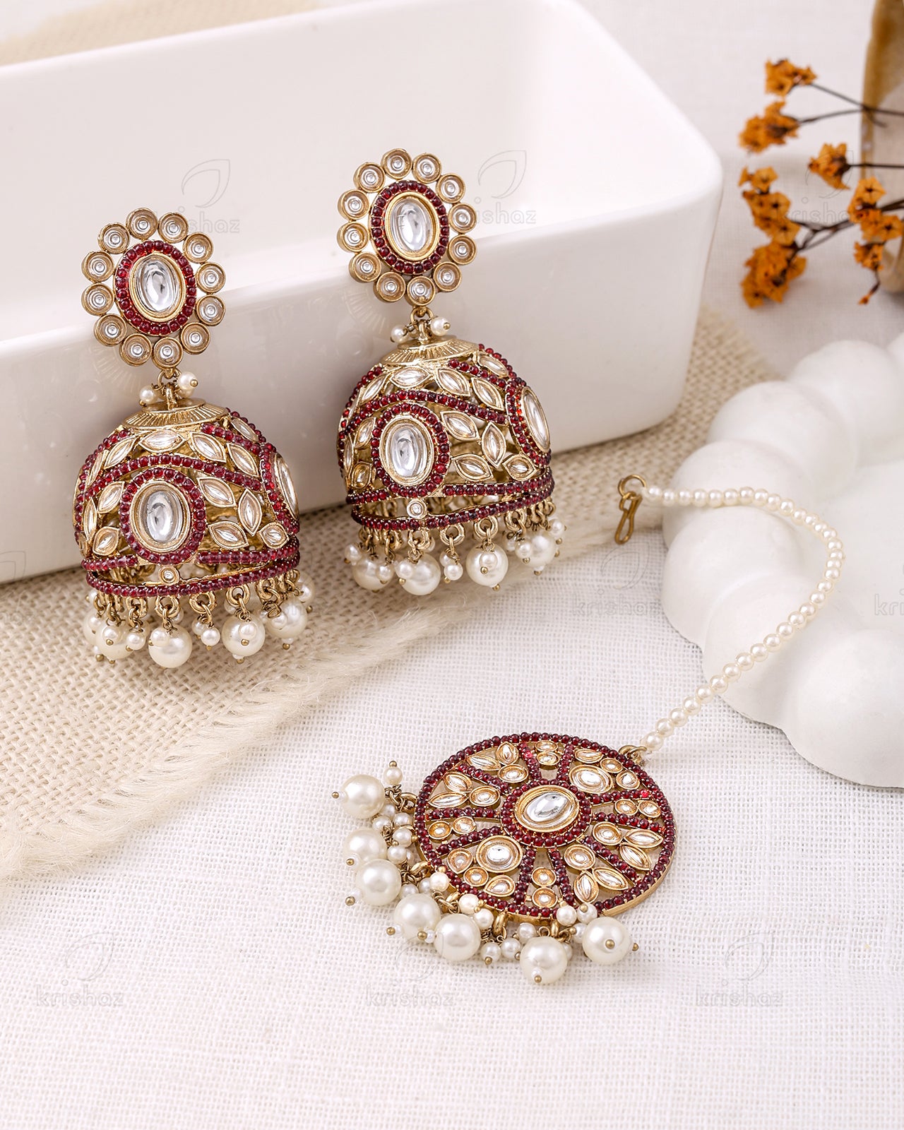 Ruksana Pakistani Kundan Jhumki Earrings With Mangtika