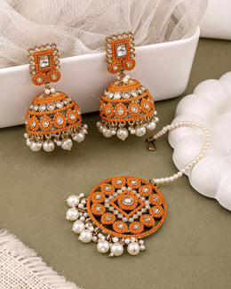 Rukhsar Pakistani Kundan Jhumki Earrings With Mangtika