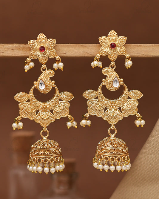 Tulika Gold Jhumki Earrings