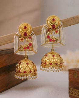 Mayurika Golden Jhumki Earrings