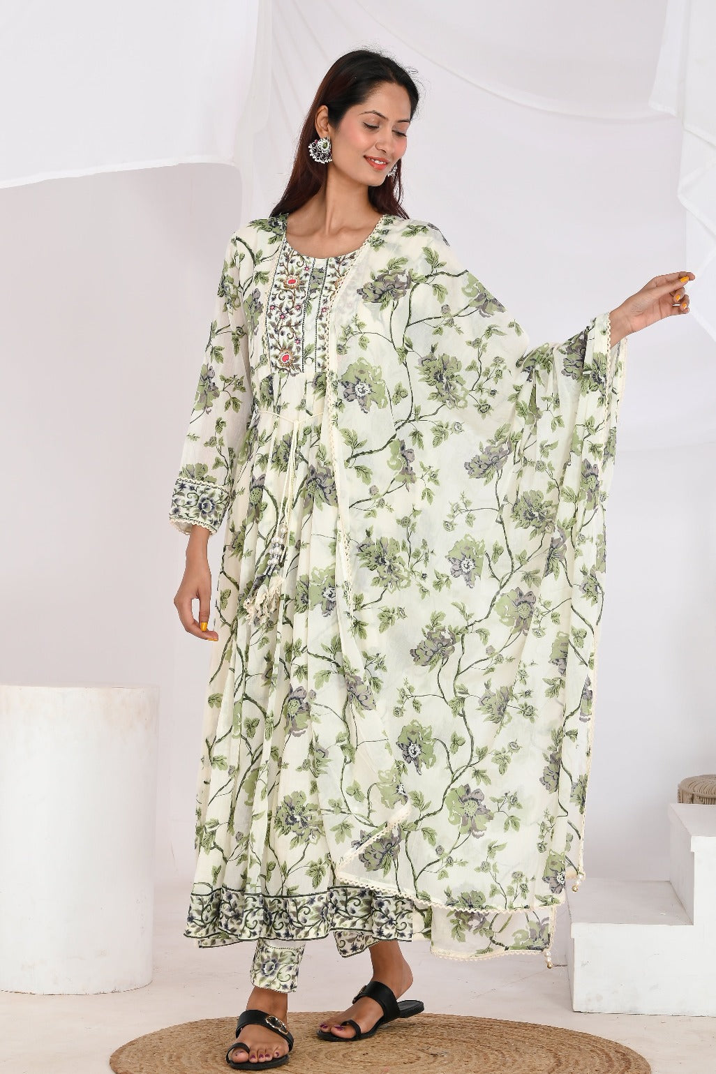 White Anarkali Suit Set - Divya