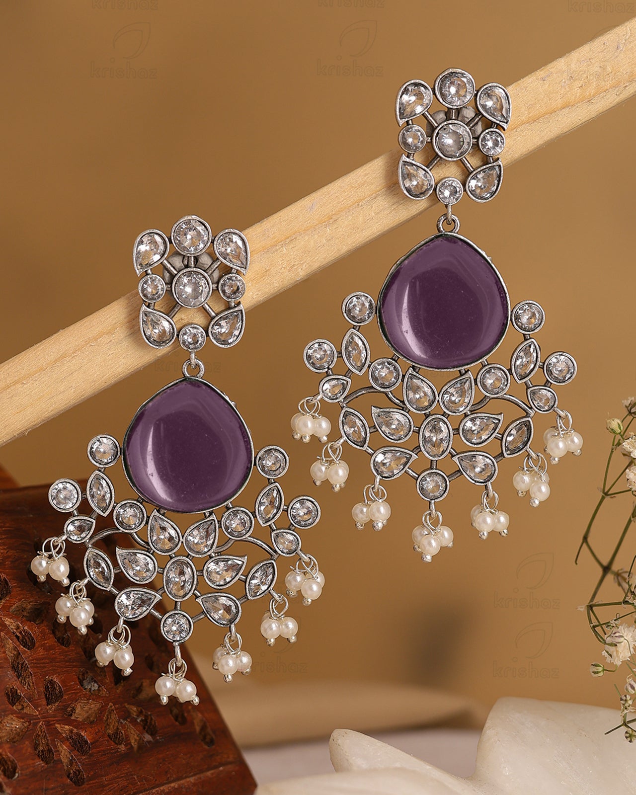 Raveena CZ Floral Dangler Earrings